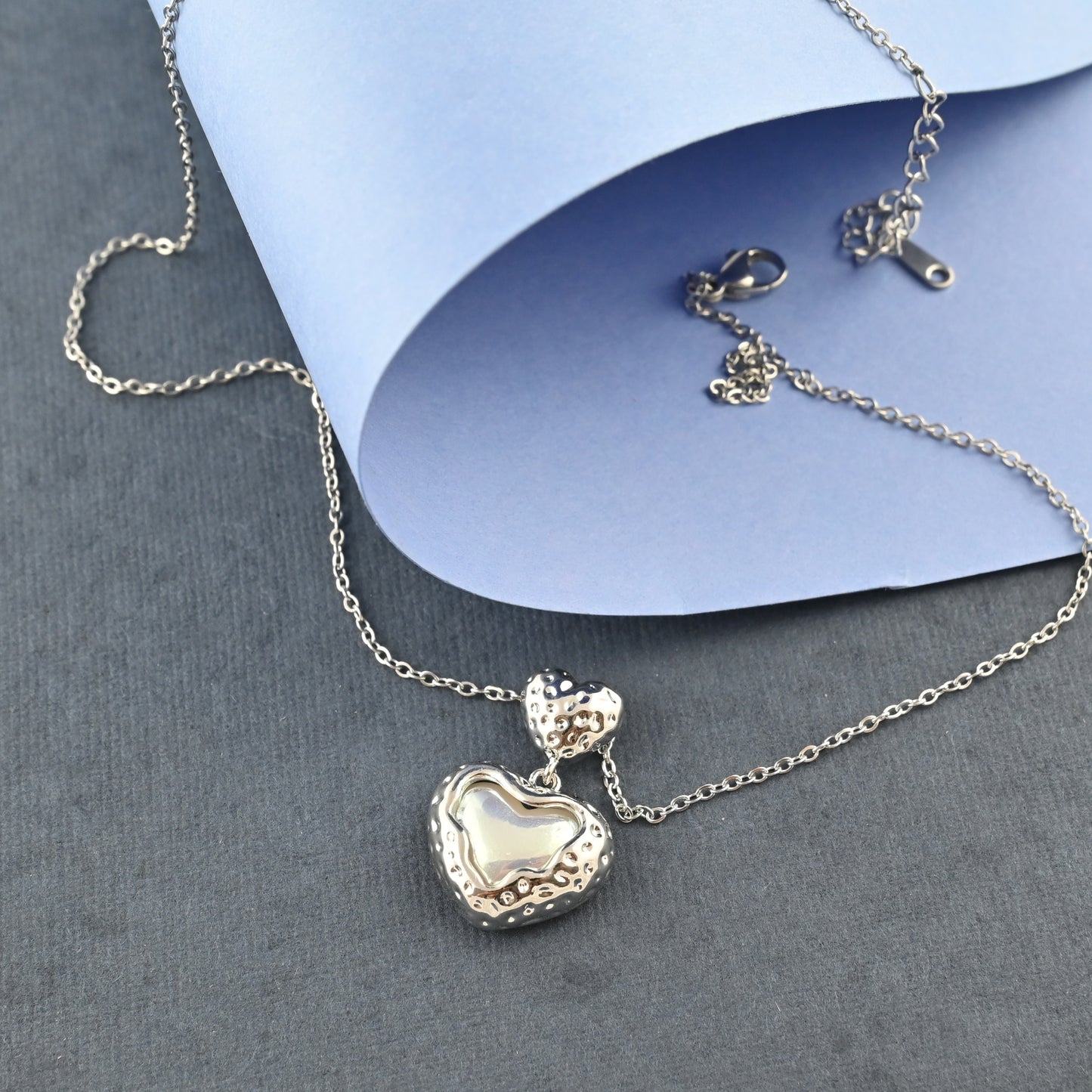 Twin Heart Silver Necklace