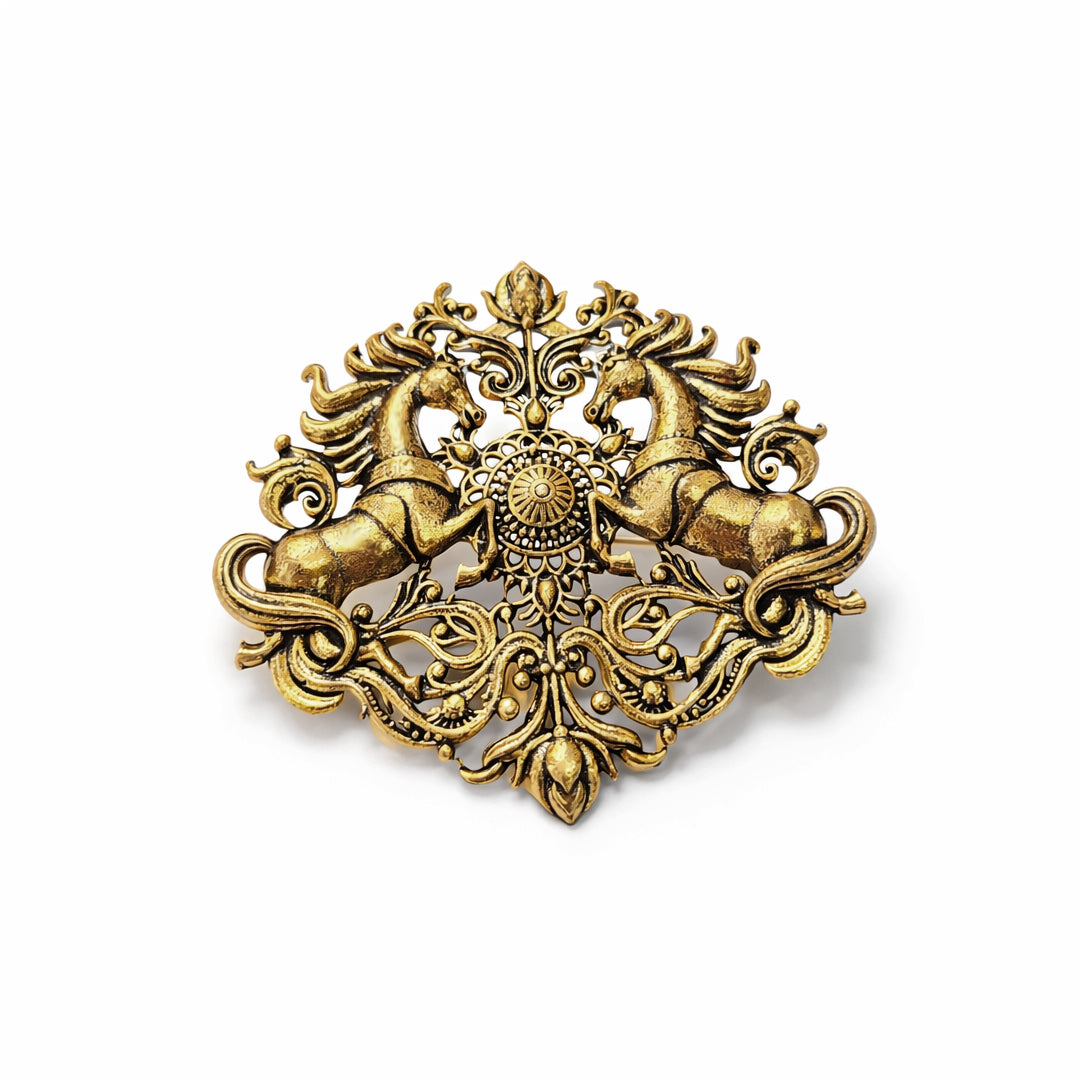Majestic Twin Horse Brooch