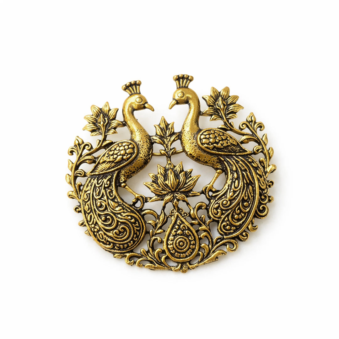 Royal Twin Peacock Brass Brooch