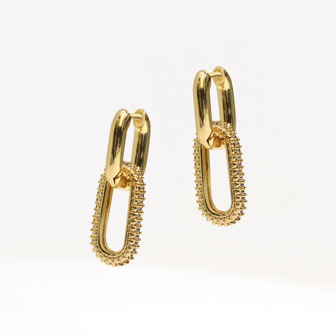 Golden Link Drop Hoop Earrings