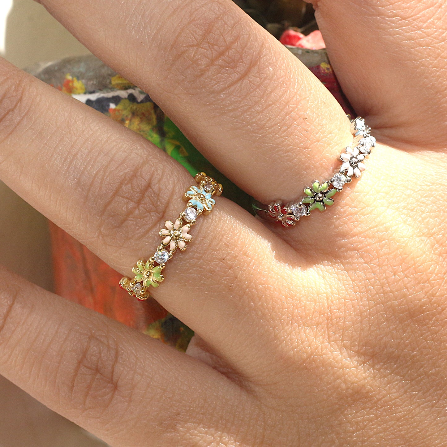 Floral Spark Silver Ring