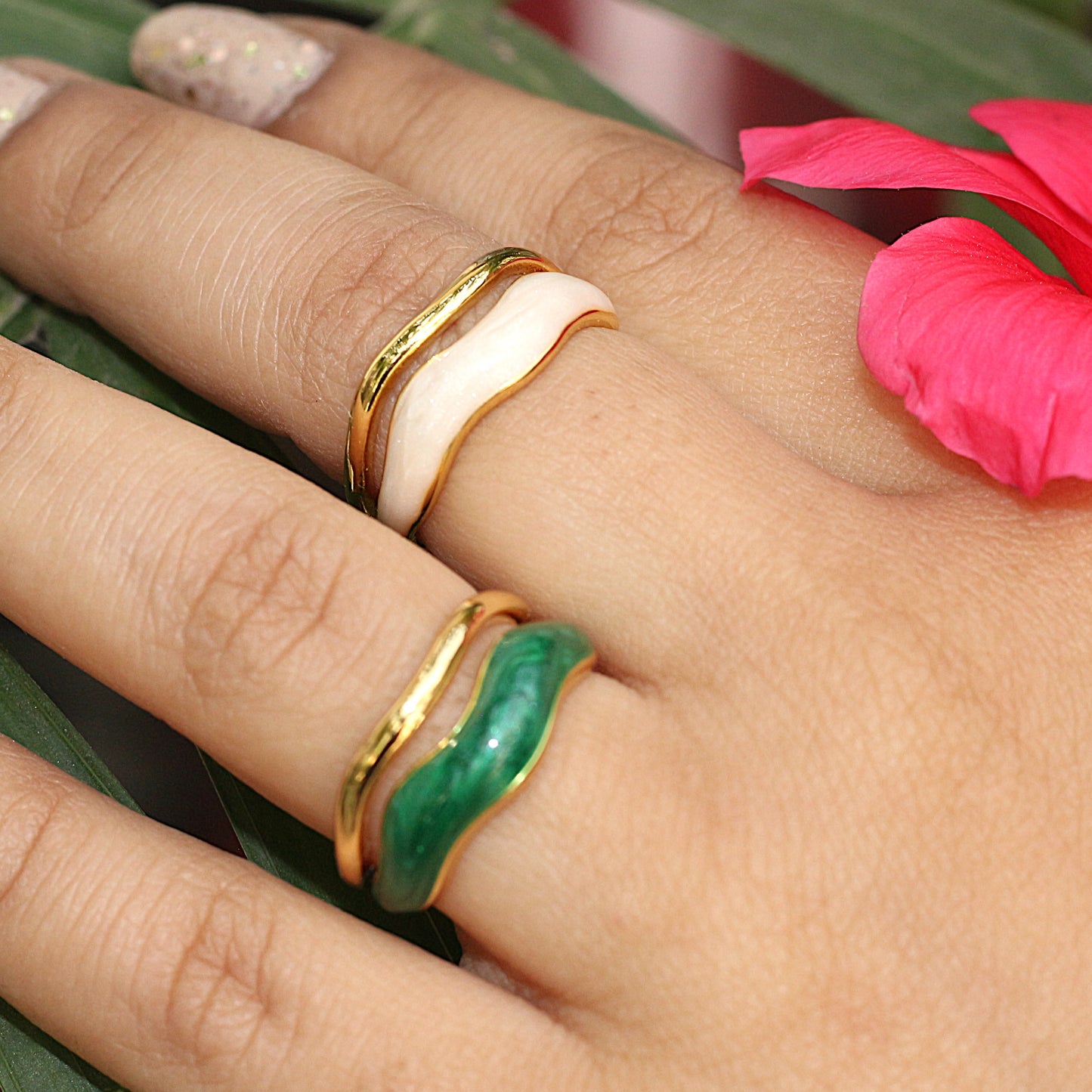 Emerald Wave Enamel Ring