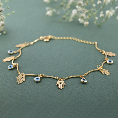 Hamsa Evil Eye Anklet