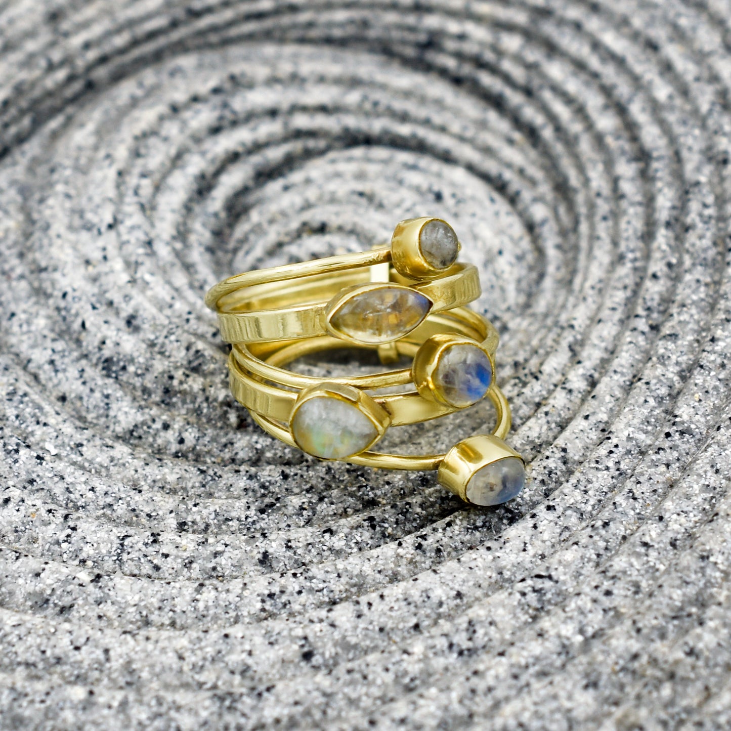 Drops Of Rainbow Moonstone Ring