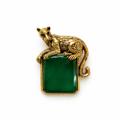 Majestic panther Power Brooch Green Emerald