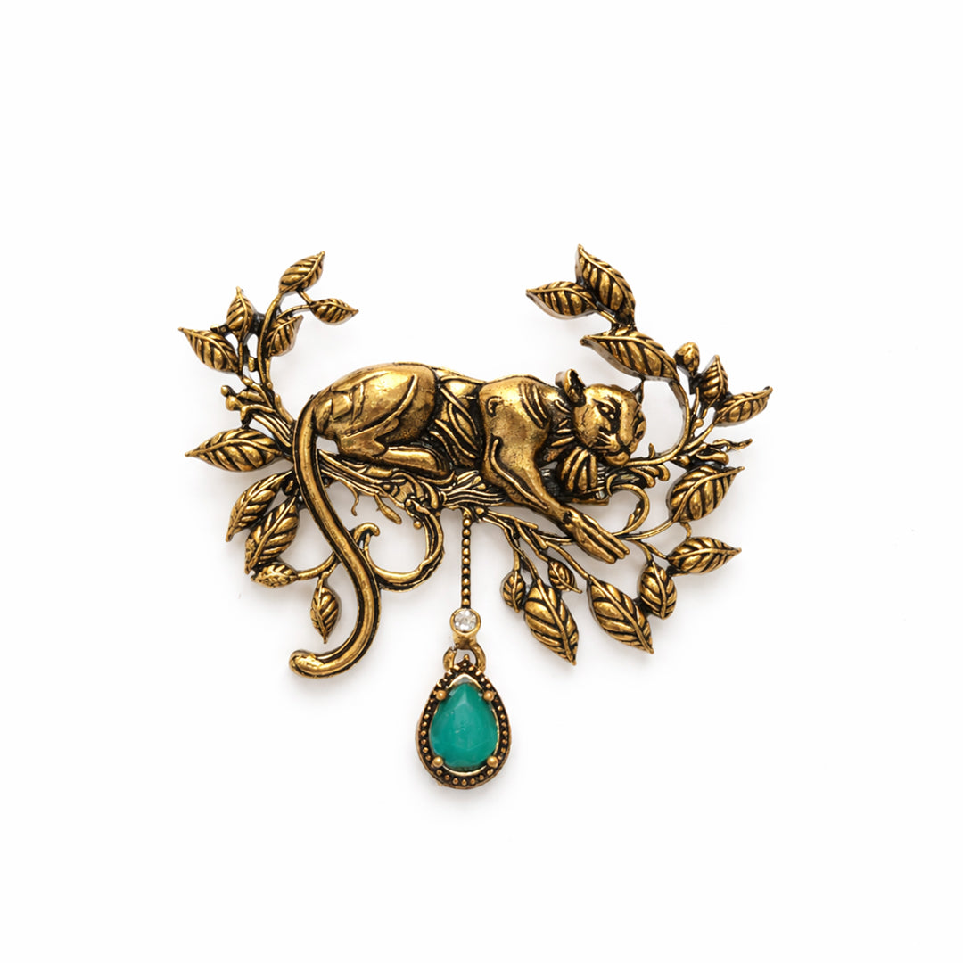 Panther  Pride Brooch Green Emerald