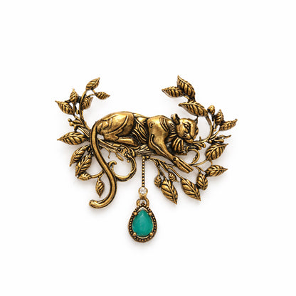 Panther  Pride Brooch Green Emerald
