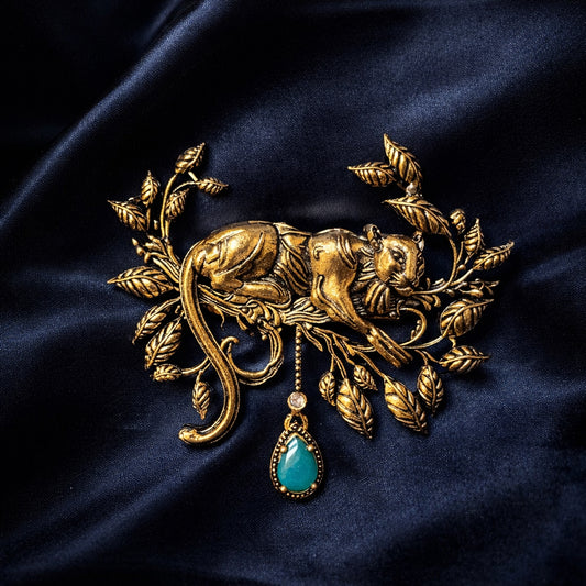 Panther  Pride Brooch Green Emerald