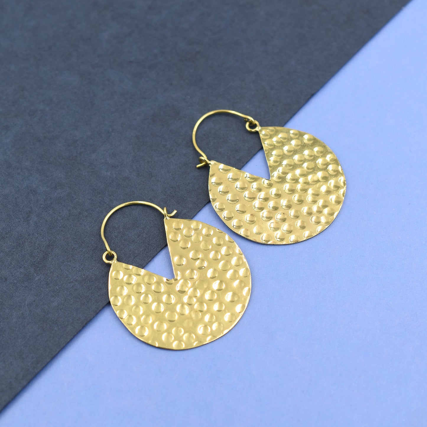 Hammered Gold Disc Hoop Earrings