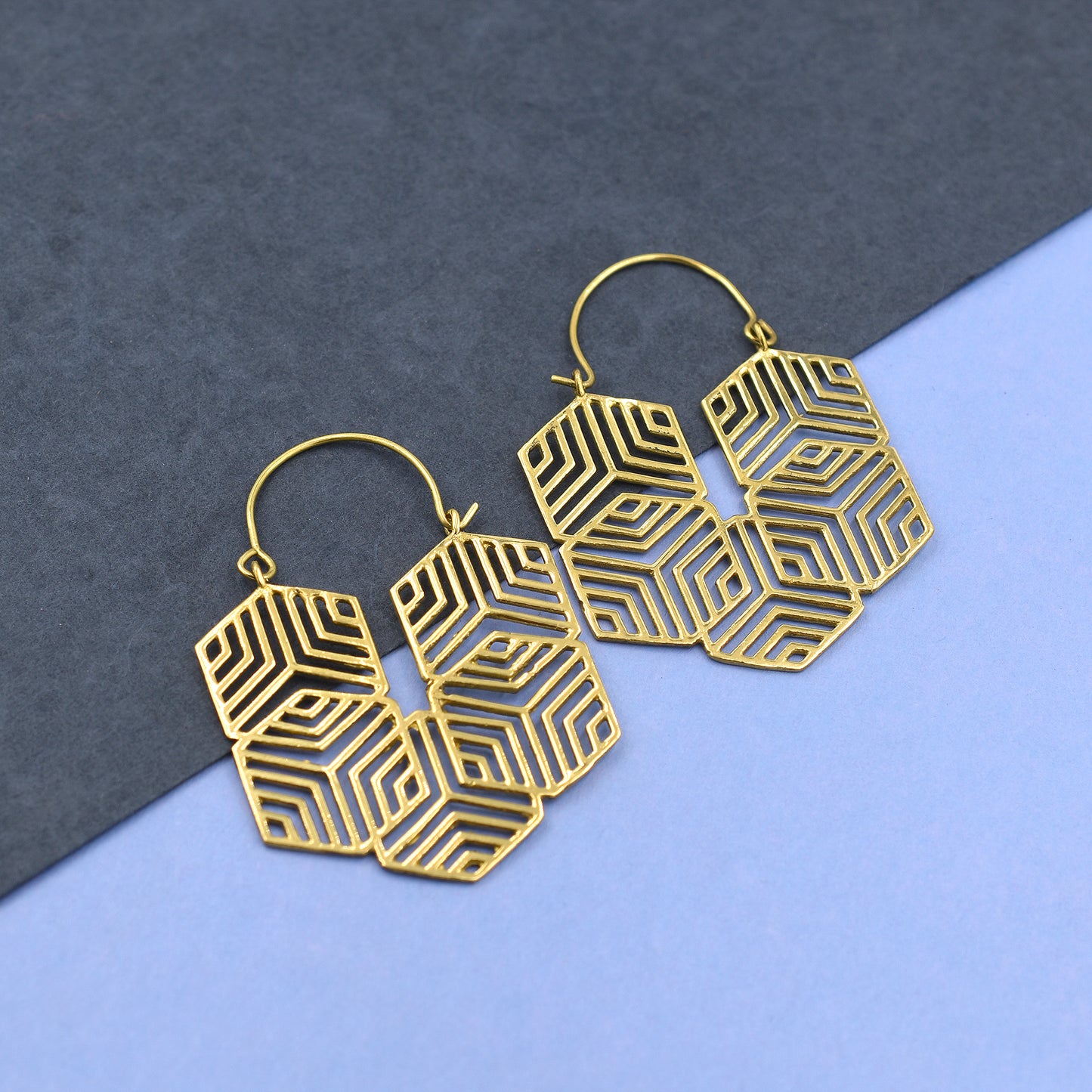 Coming Together Hexagon Hoop Earrings