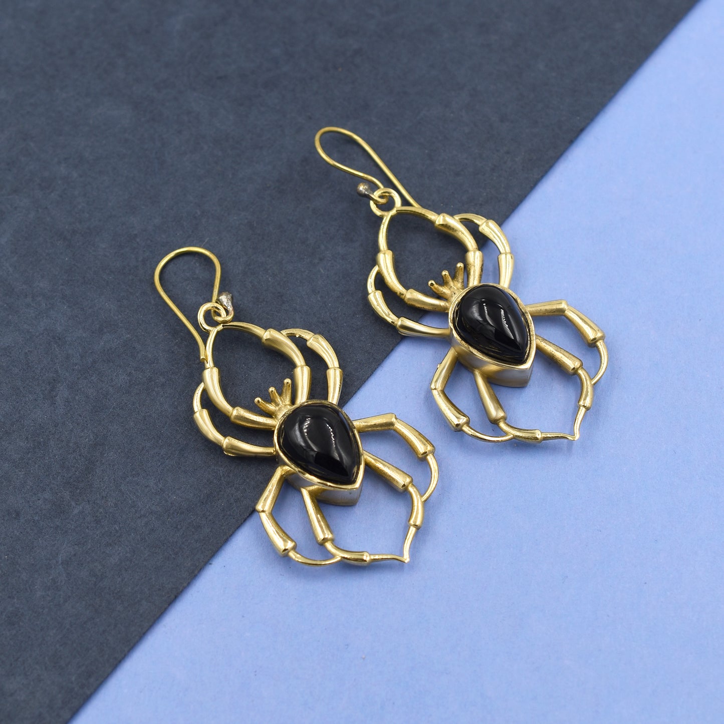 Black Onyx Spider Hook Earrings