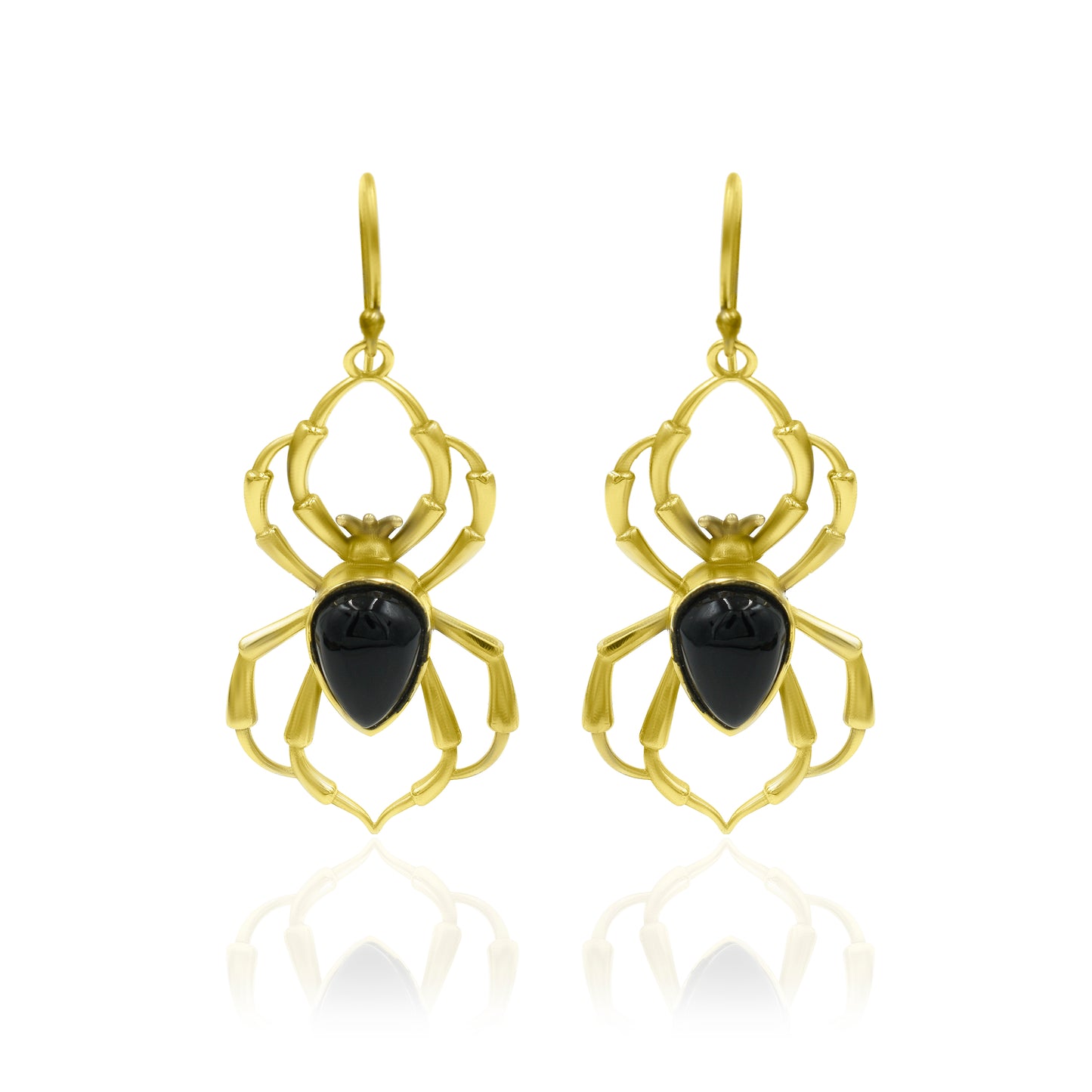 Black Onyx Spider Hook Earrings