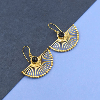 Rays Of Black Onyx Hook Earrings