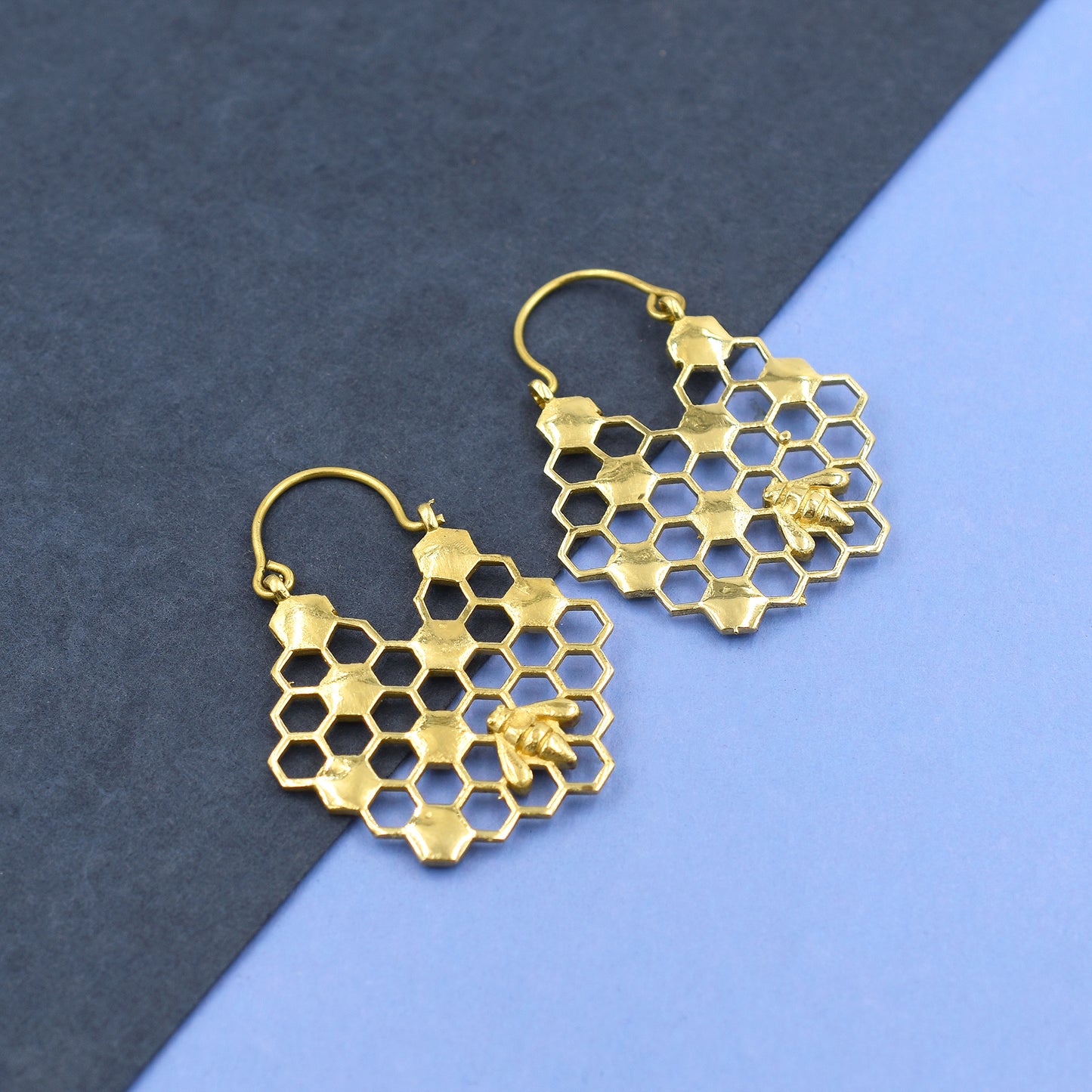 Bee Stuck In Honeycomb Hoop Earrings