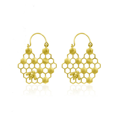 Bee Stuck In Honeycomb Hoop Earrings