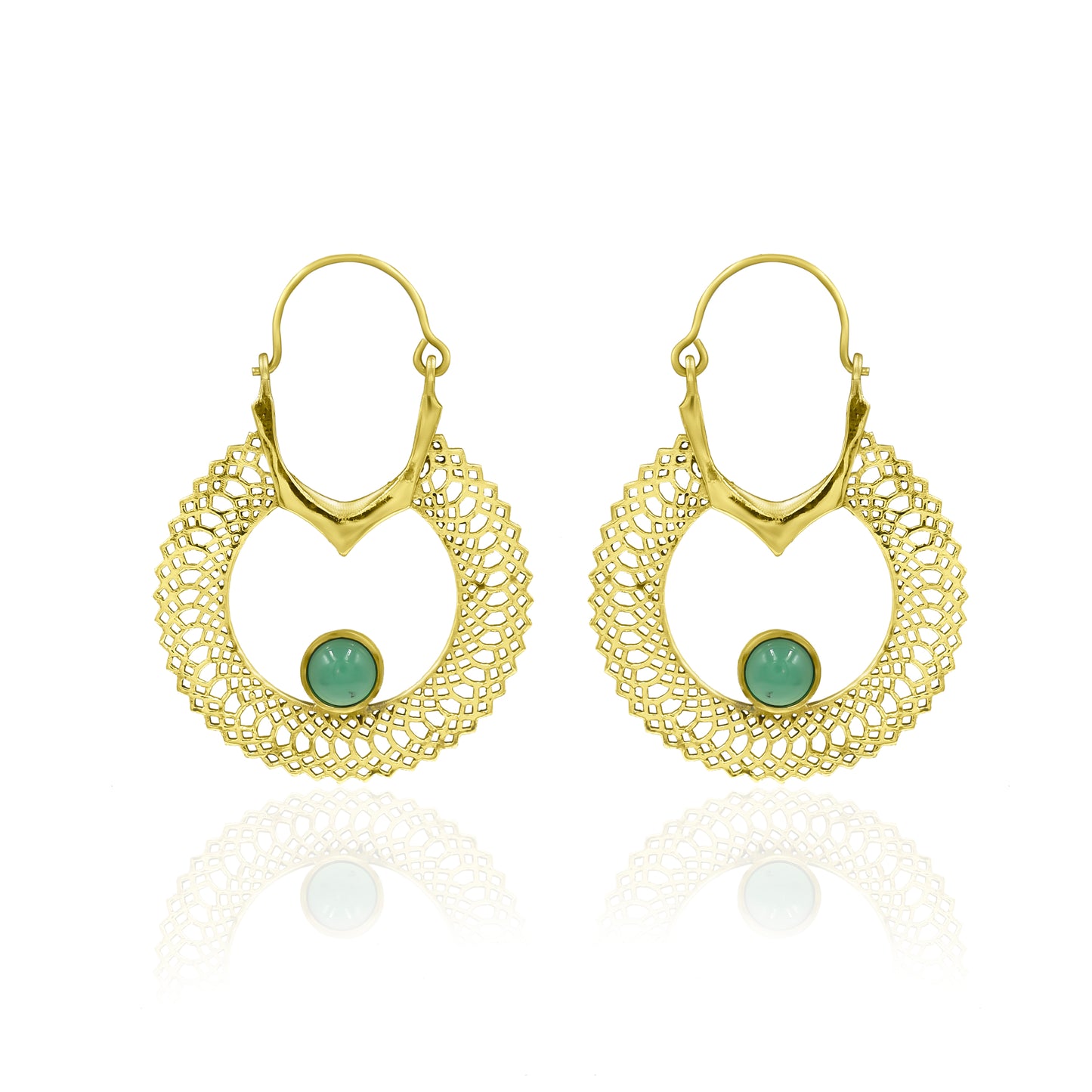 Green Onyx In Treasure Hoop Earrings