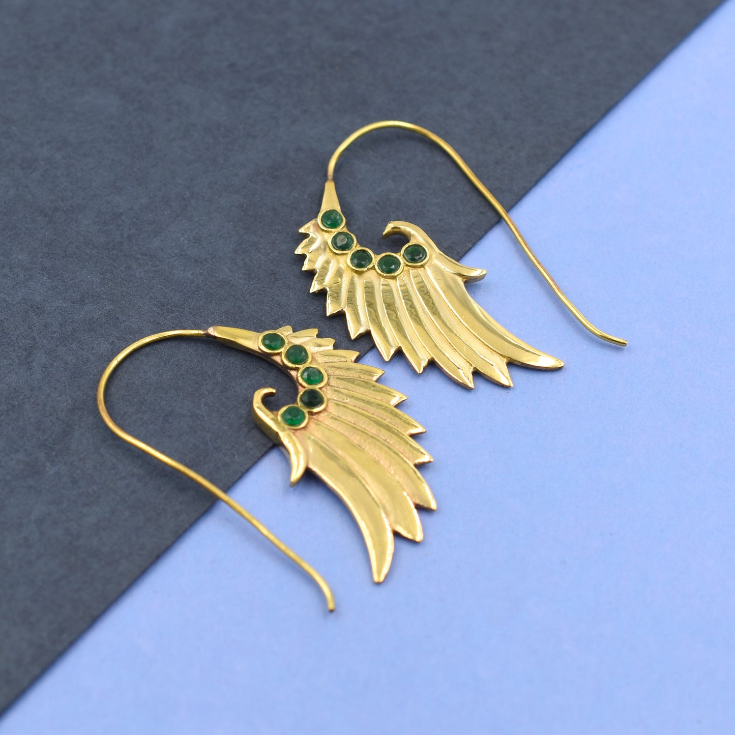 Green Wings Of Onyx Hook Earrings