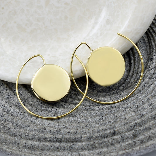 Hanging Disc In Air Hoop Earring