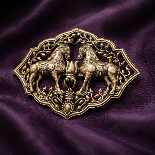 Golden Heritage Twin Horse Brooch
