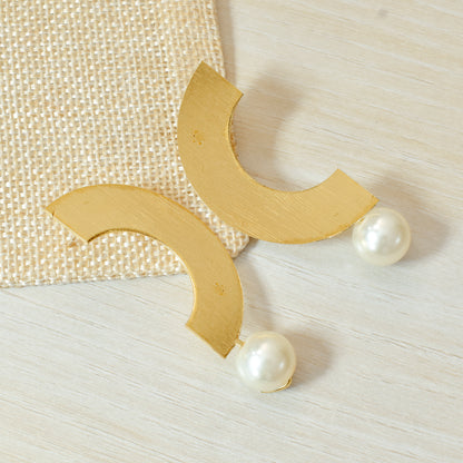 Half Moon Pearl Stud Earrings