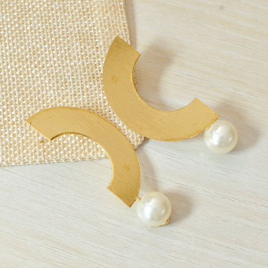 Half Moon Pearl Stud Earrings