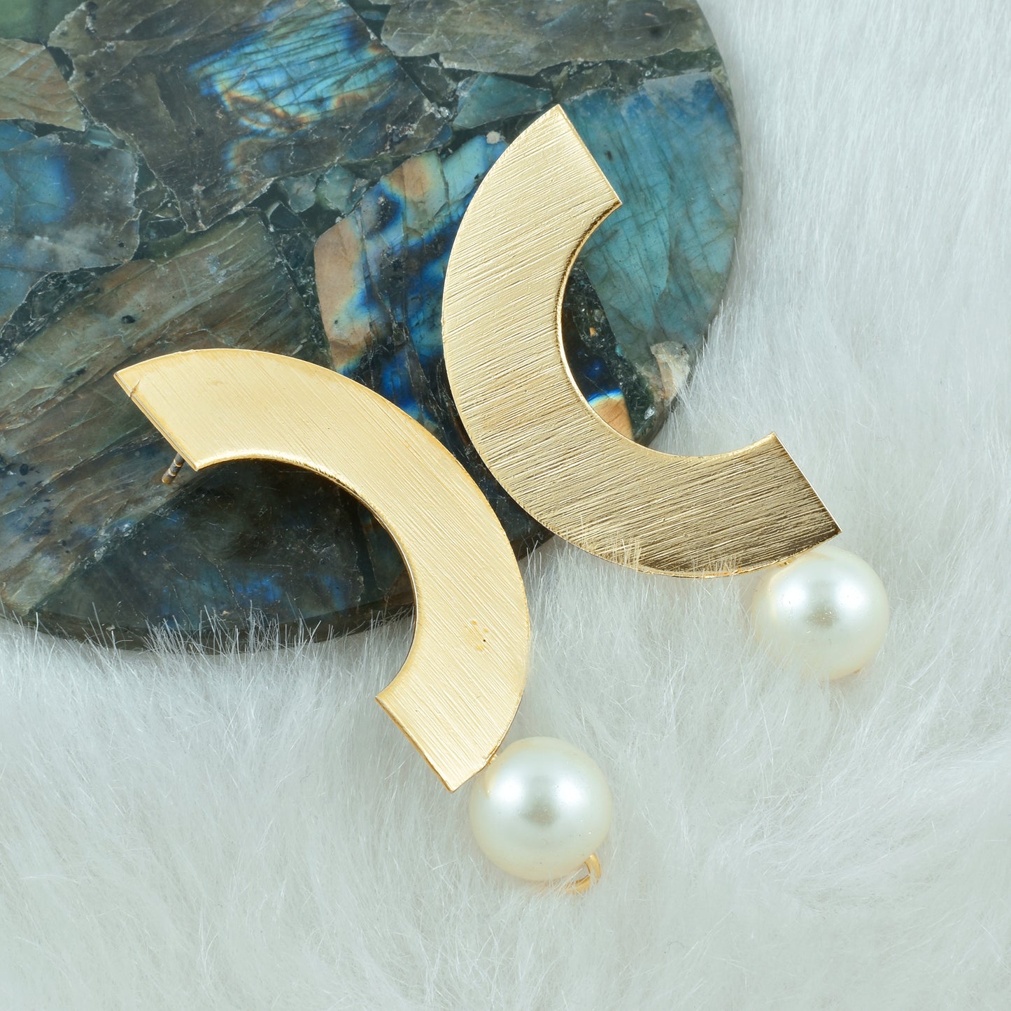 Half Moon Pearl Stud Earrings