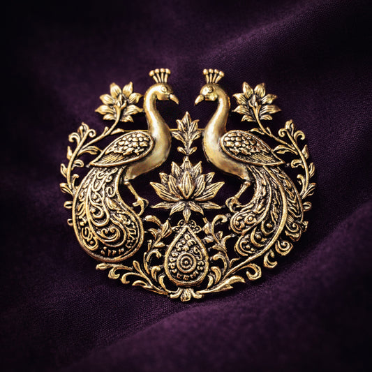 Royal Twin Peacock Brass Brooch