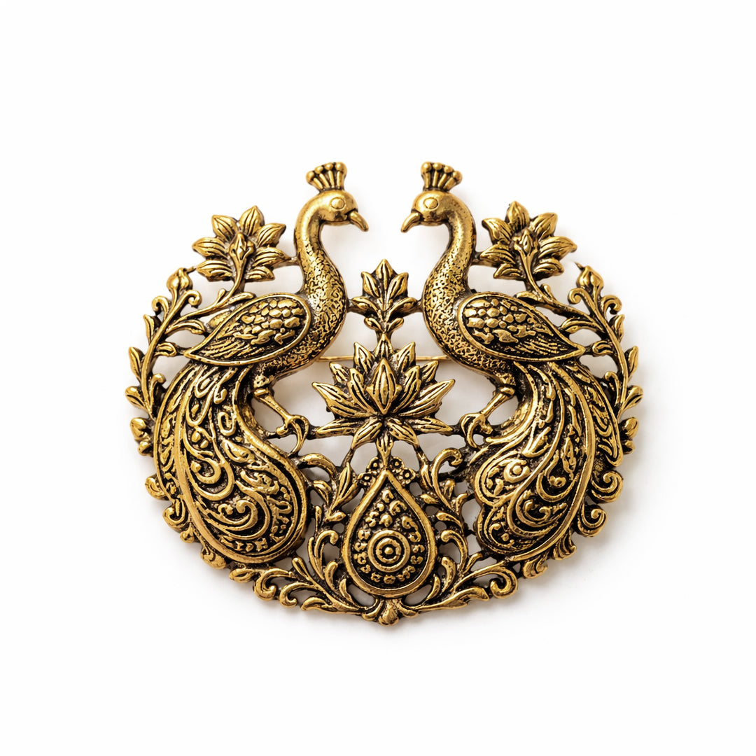 Royal Twin Peacock Brass Brooch