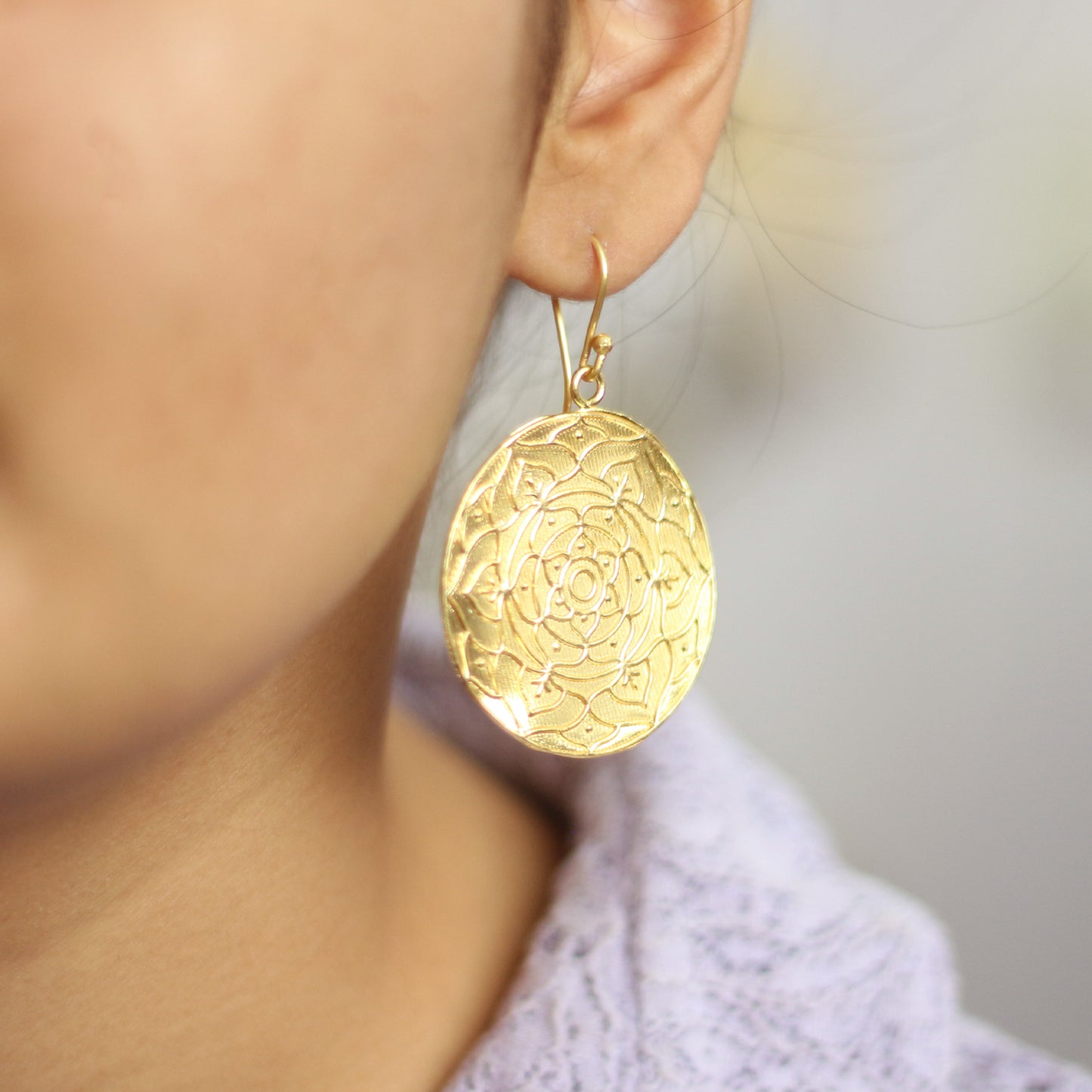 Floral Shield Hook Earrings