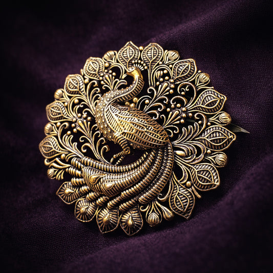Royal Garden Peacock Brass Brooch