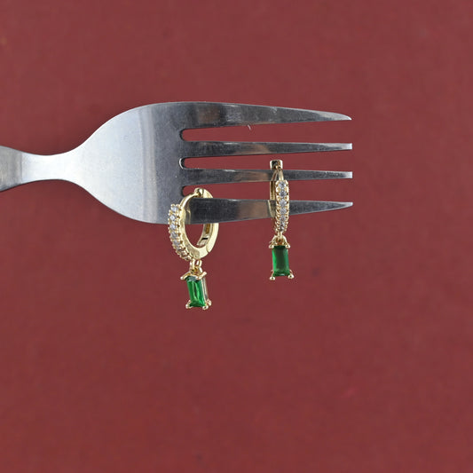 Emerald Charm Hoops Earrings