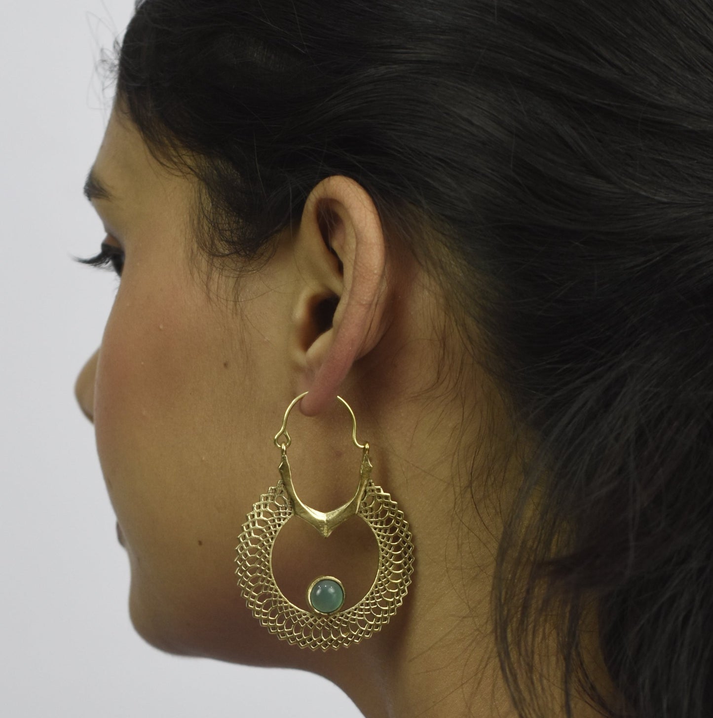 Green Onyx In Treasure Hoop Earrings