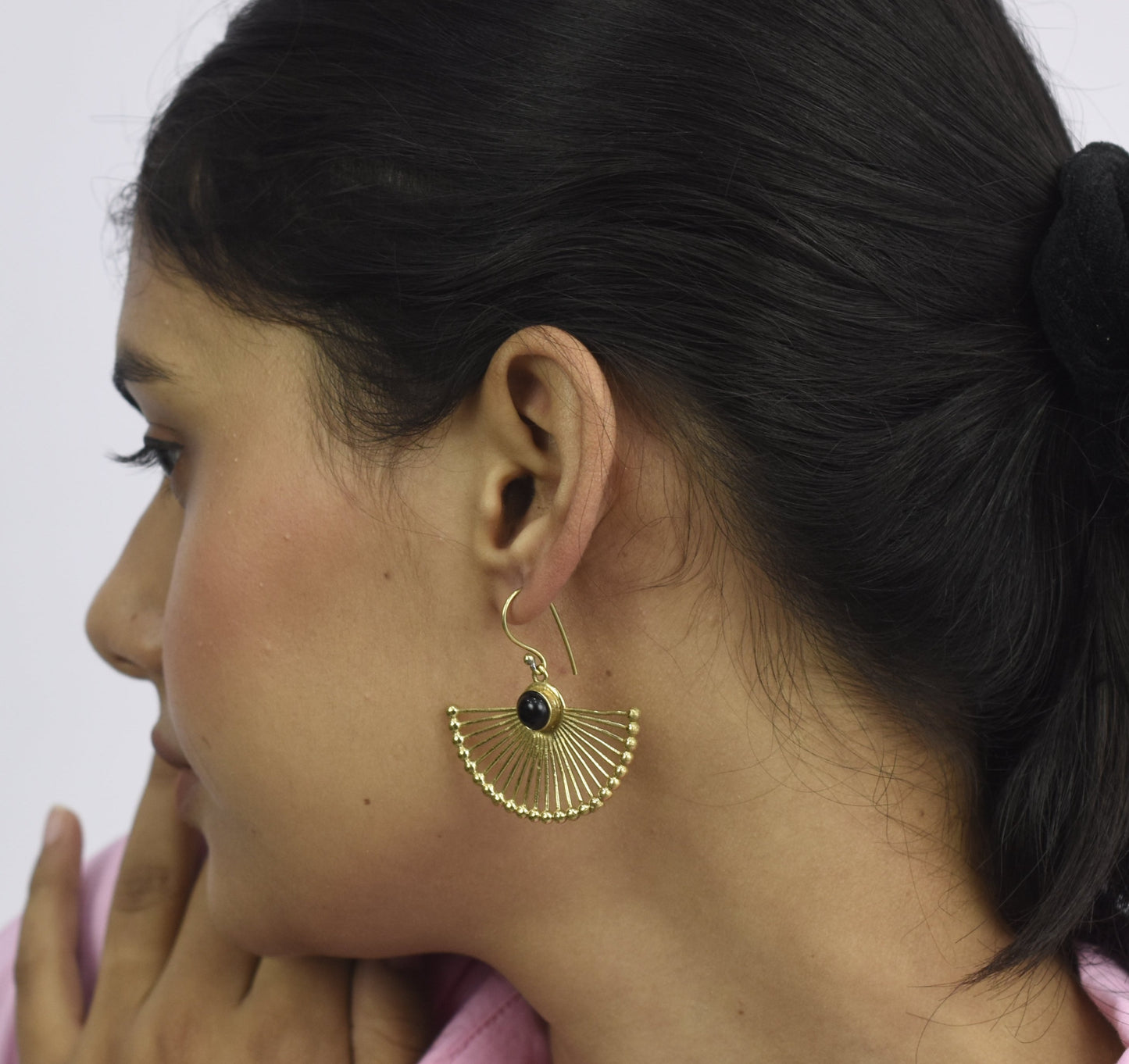 Rays Of Black Onyx Hook Earrings