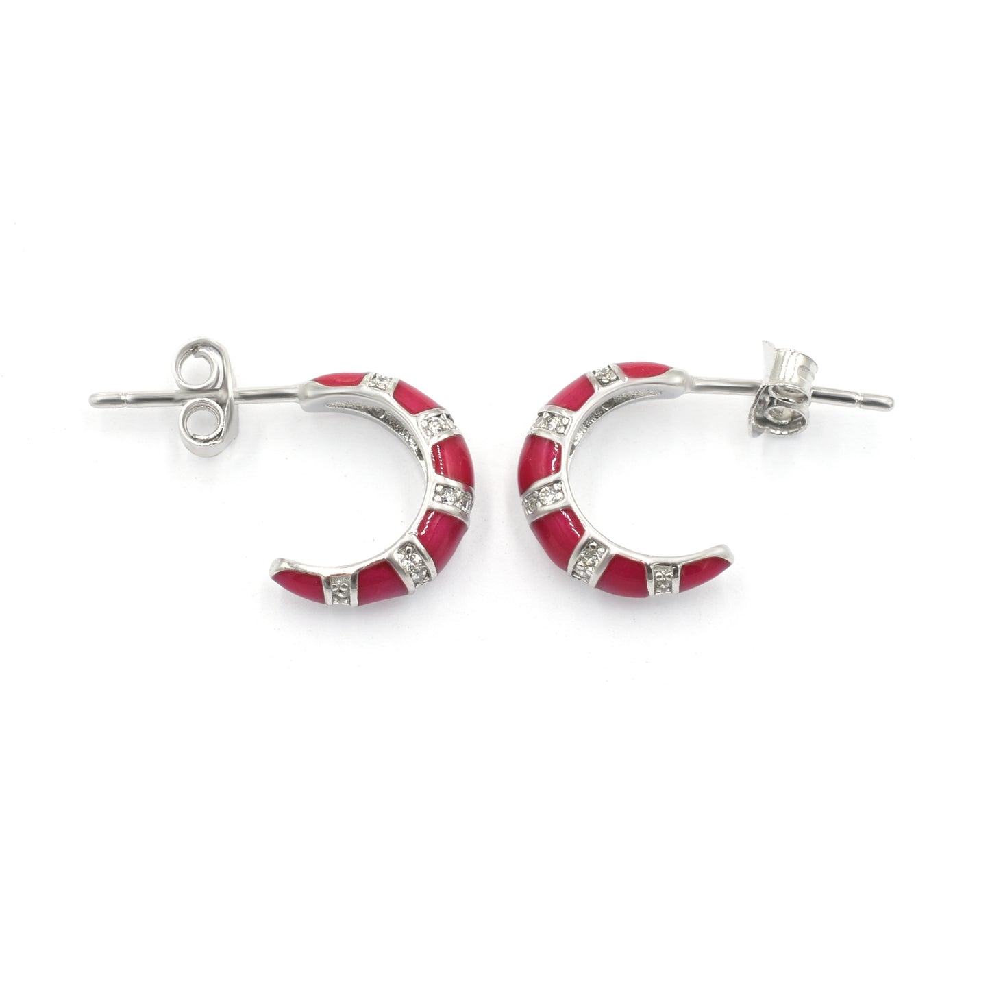 Enamel Dainty Silver Hoop Earrings