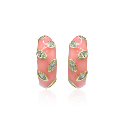 Pink Beauty Enamel Hoop Earrings