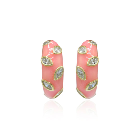 Pink Beauty Enamel Hoop Earrings