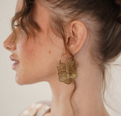 Coming Together Hexagon Hoop Earrings