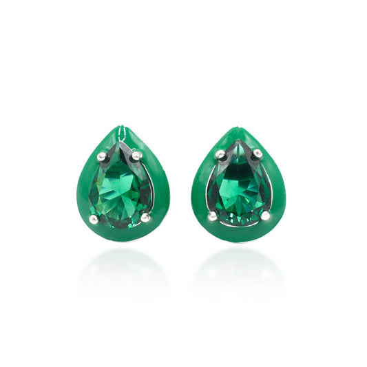 Zircon Drop Silver Stud Earrings