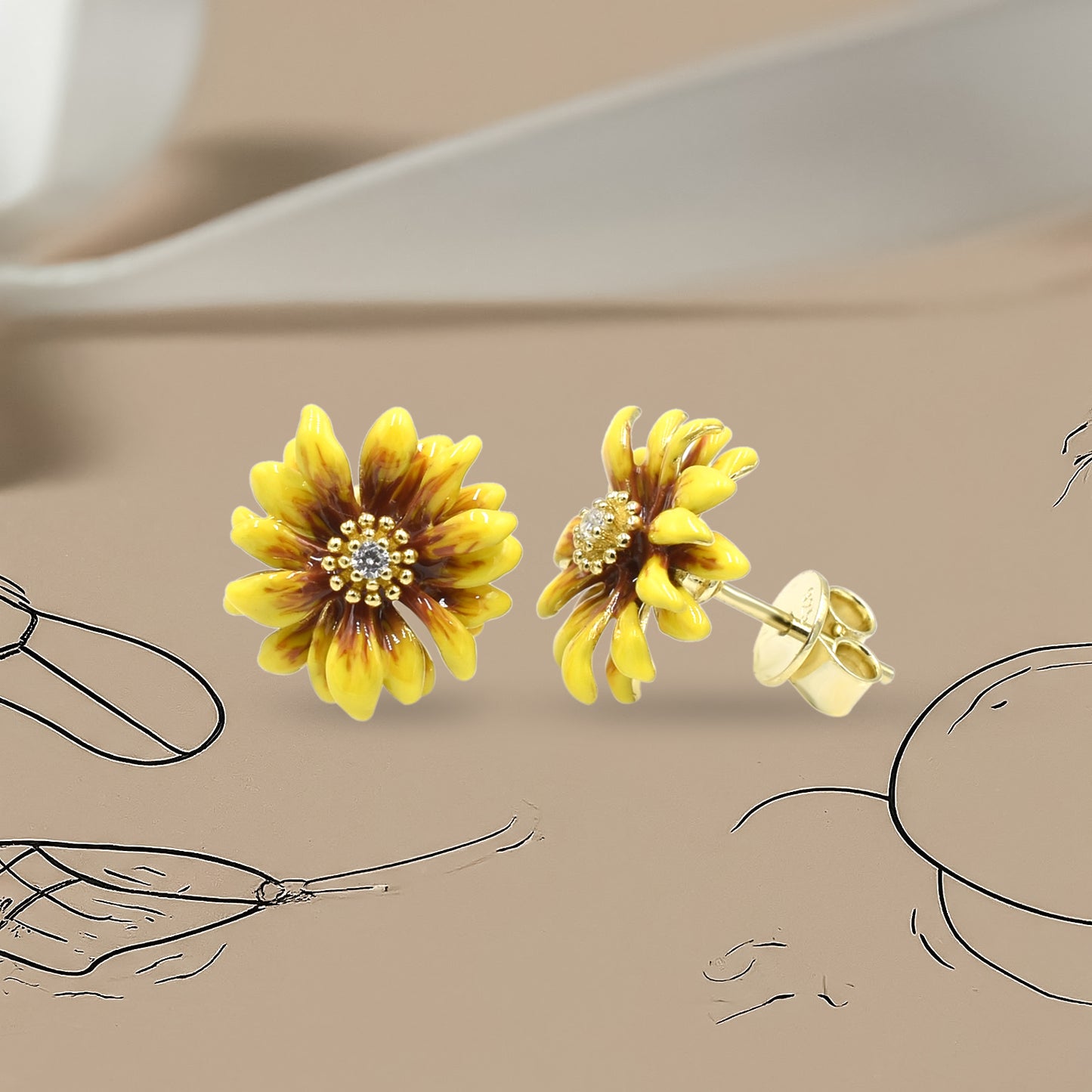 Dainty Sunflower Silver Pendant Set