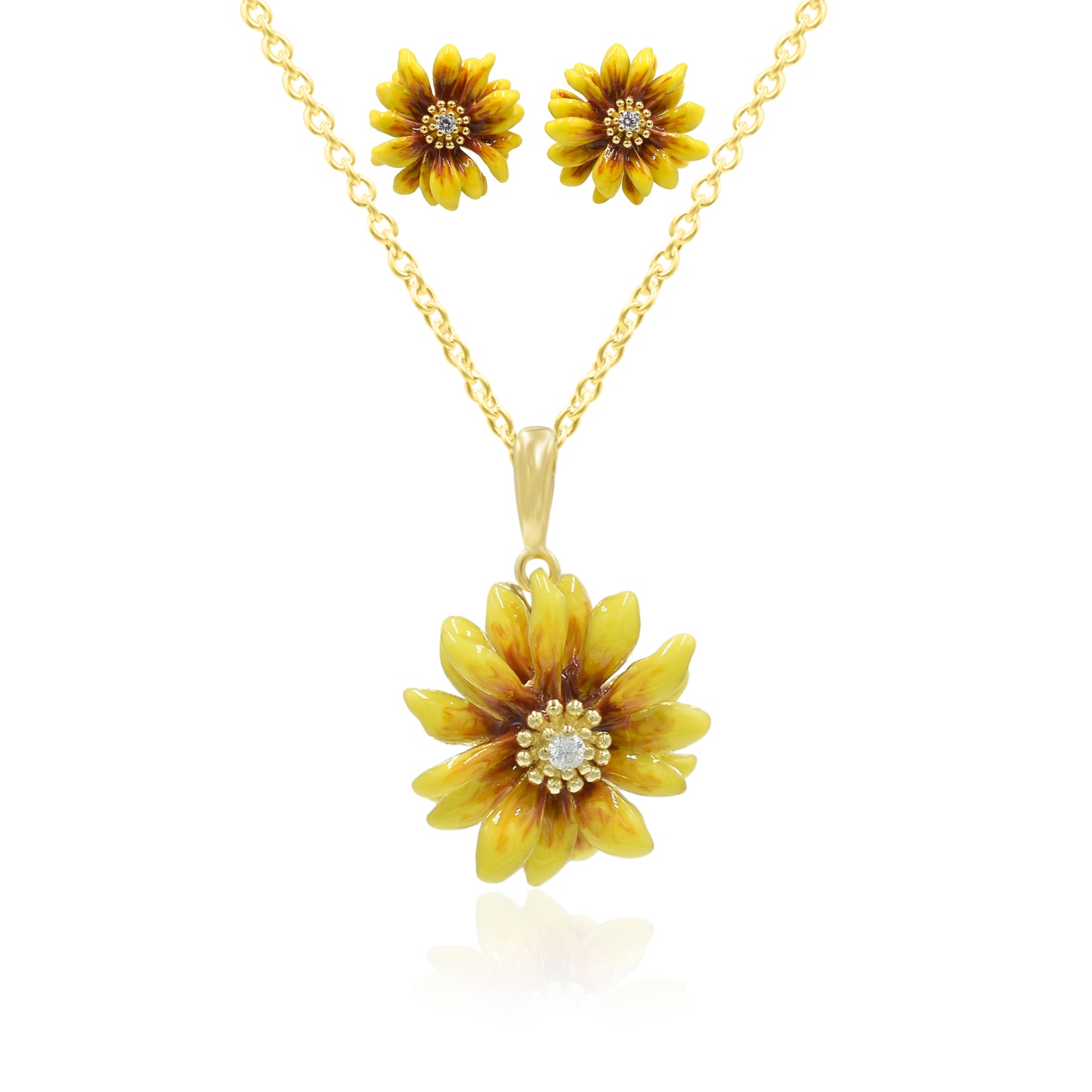 Dainty Sunflower Silver Pendant Set