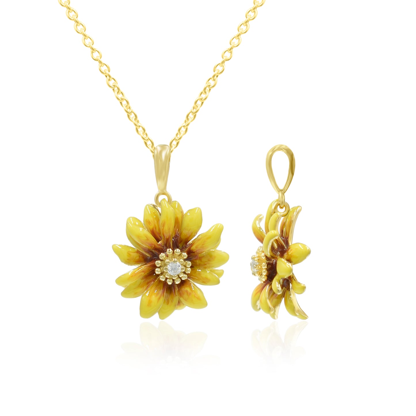 Dainty Sunflower Silver Pendant Set