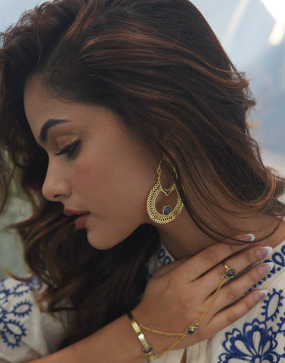 Onyx In Treasure Hoop Earrings