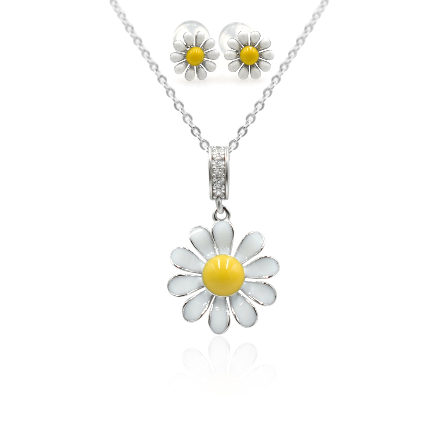 Daisy Drop Silver Pendant Set