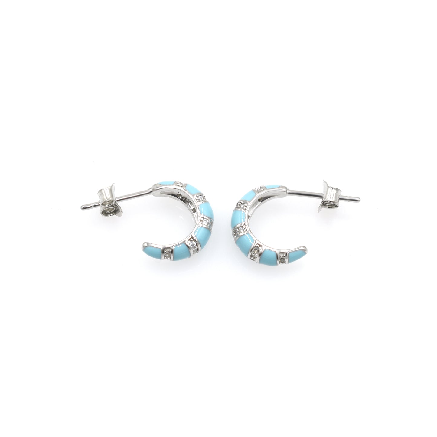 Enamel Dainty Silver Hoop Earrings