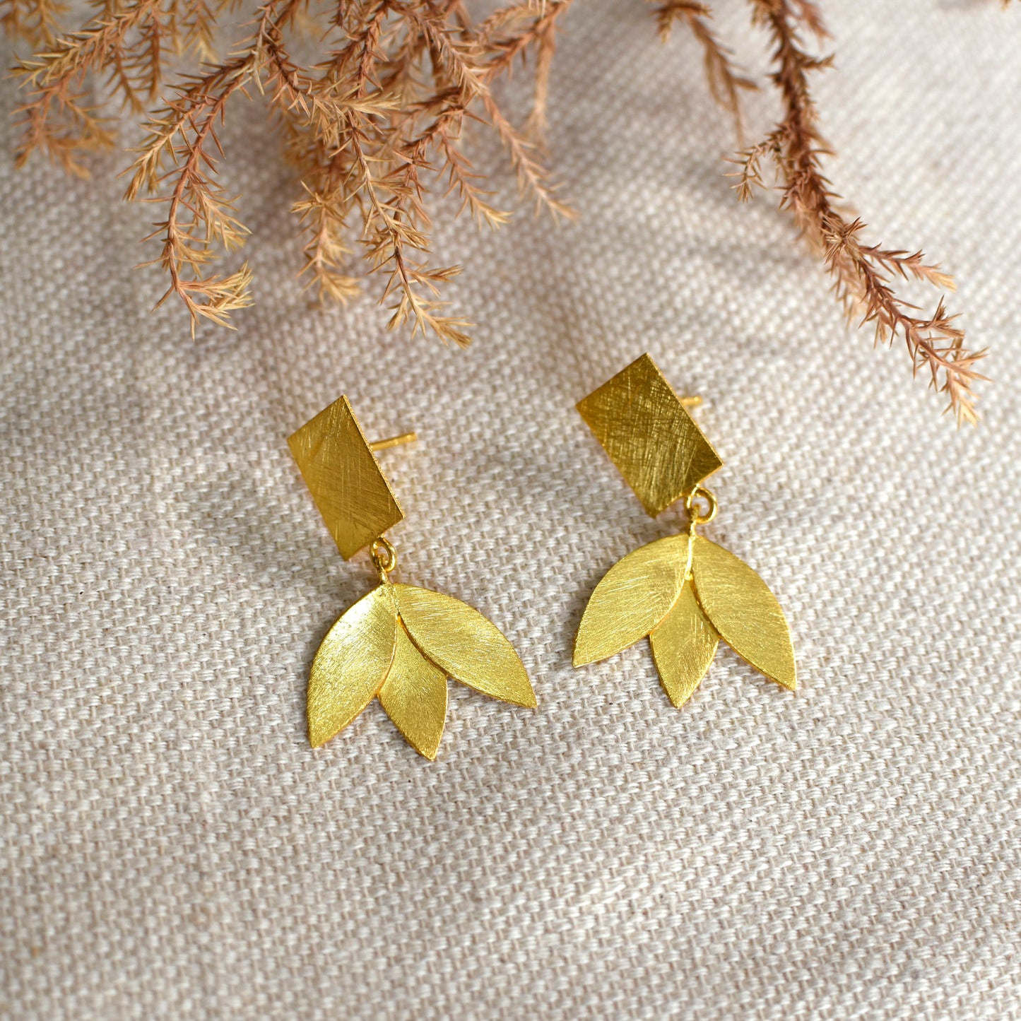 Glory Leaf Drop Stud Earrings