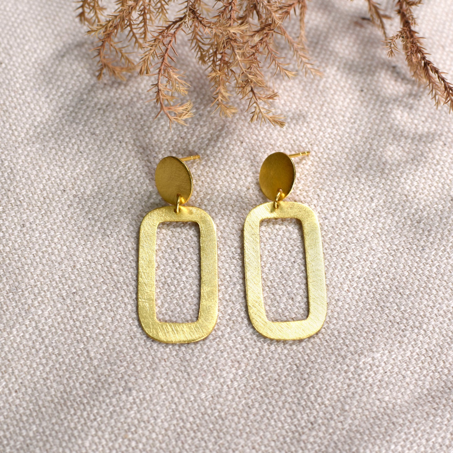 Rectangle Ring Drop Stud Earrings