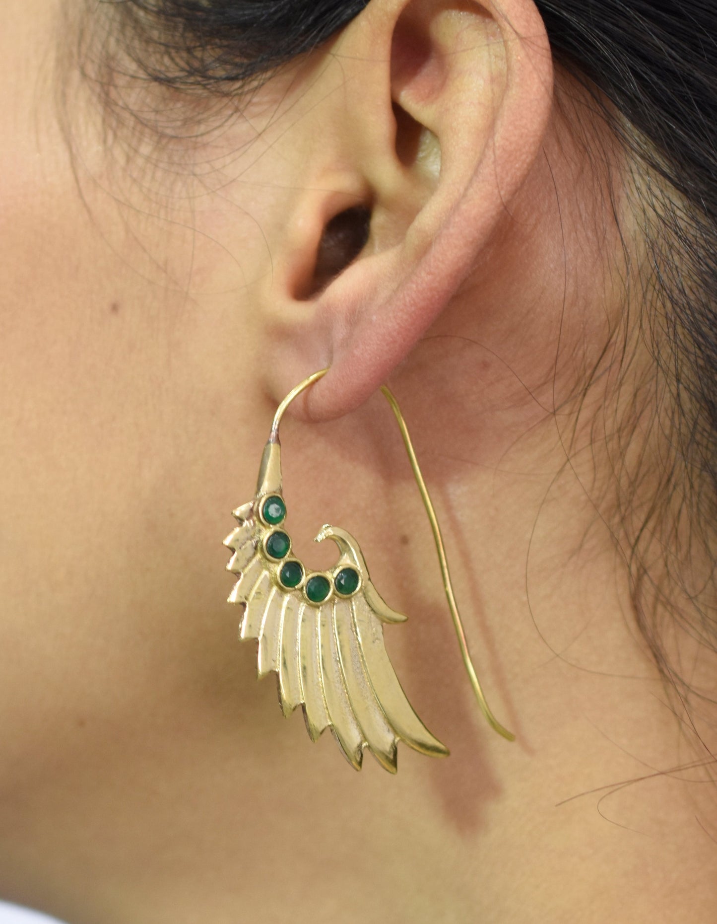 Green Wings Of Onyx Hook Earrings