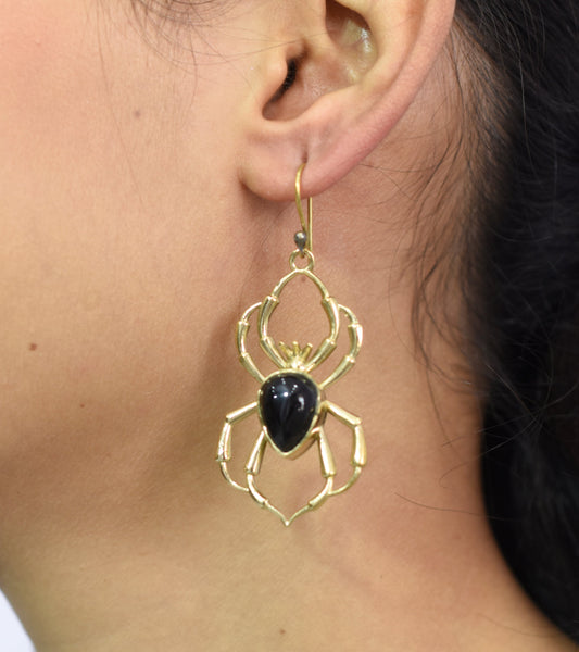 Black Onyx Spider Hook Earrings