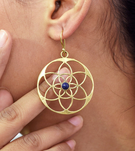 Flower Of Lapis Lazuli Hook Earrings