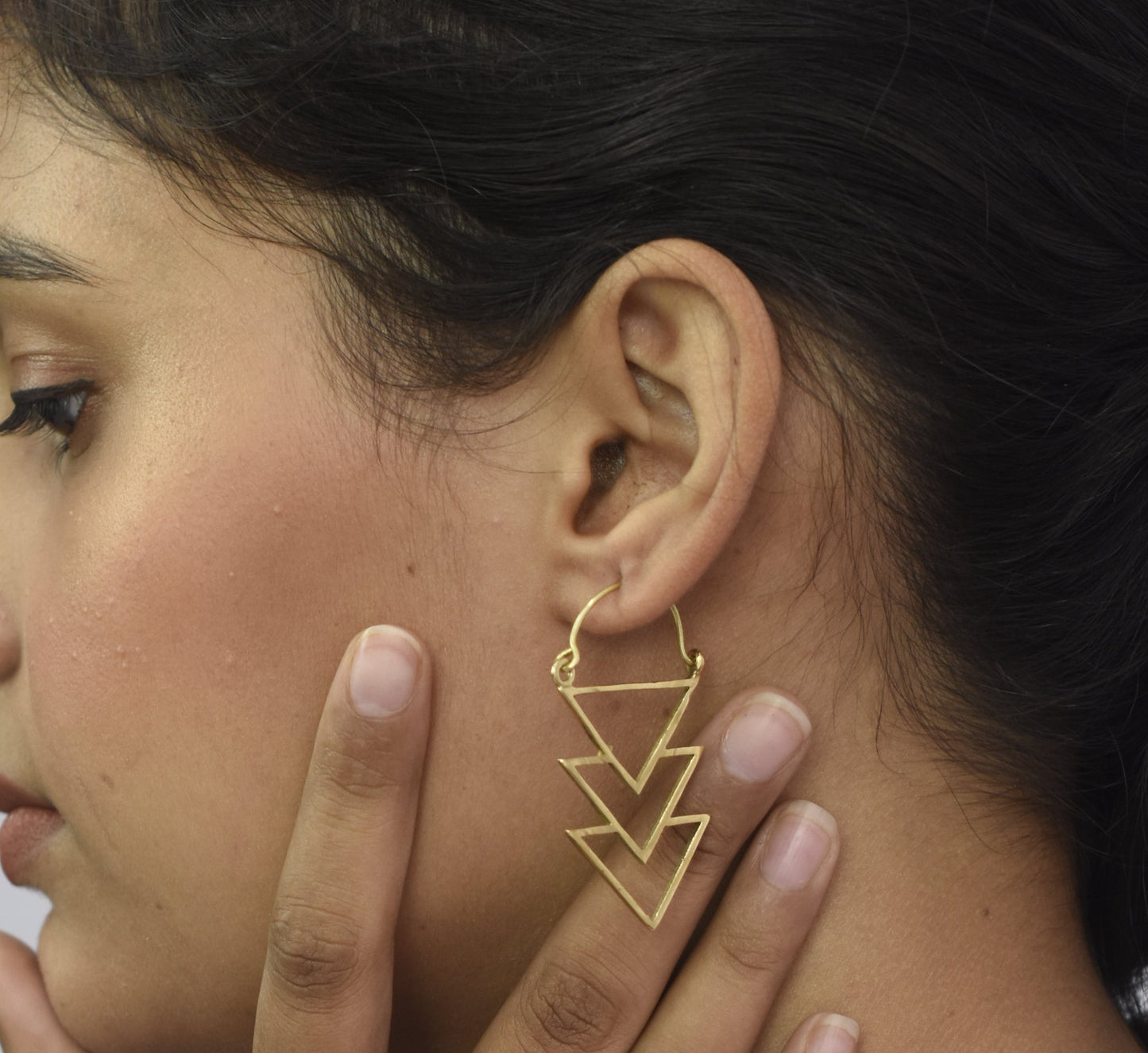 Triangular Pyramid Hoop Earrings